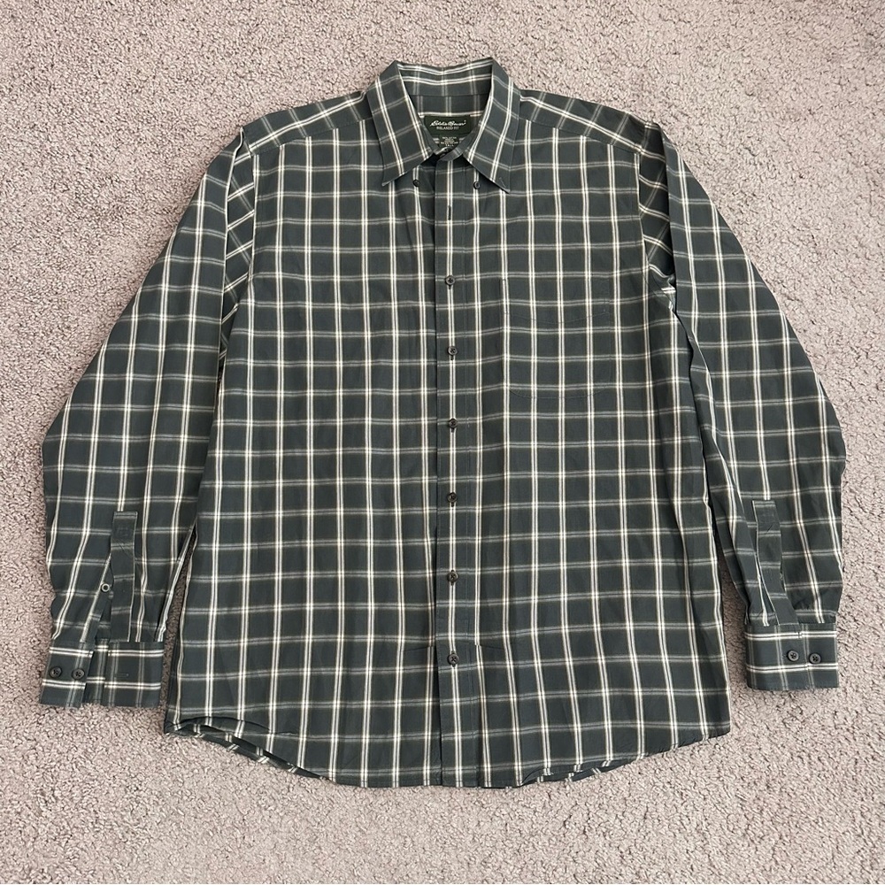 Eddie Bauer Relaxed Fit Plaid Button Down Mens L Tall